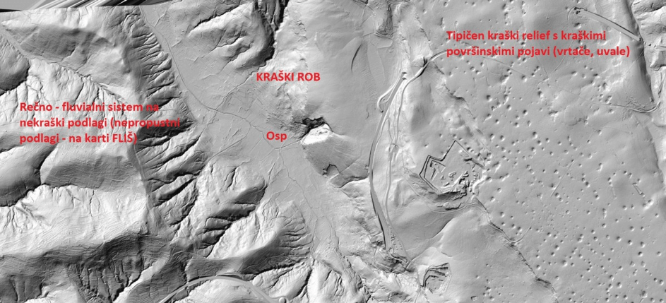 Primer LiDAR posnetkov na območju krasa (vir: Atlas okolja)